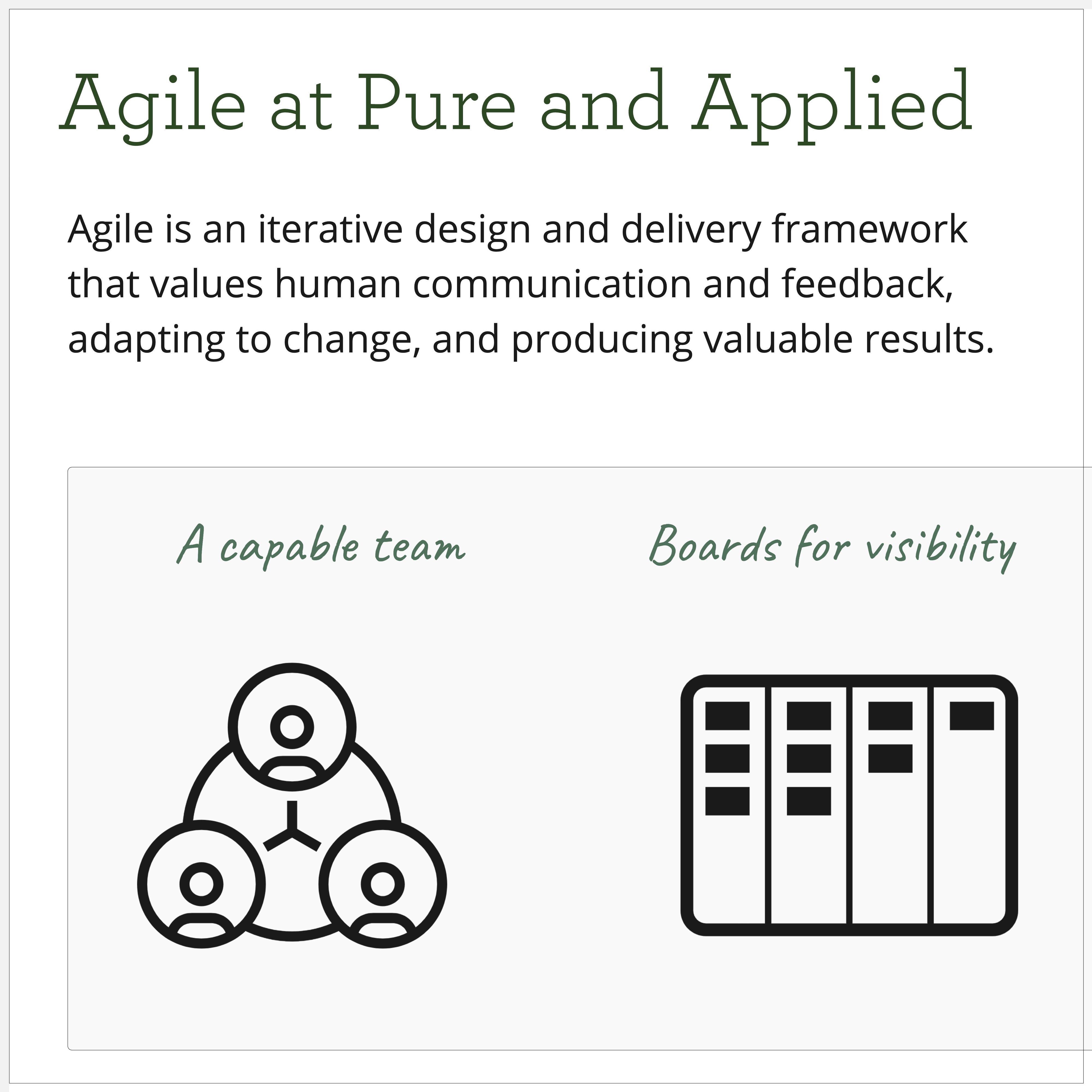 Agile for sustainability at Pure and Applied